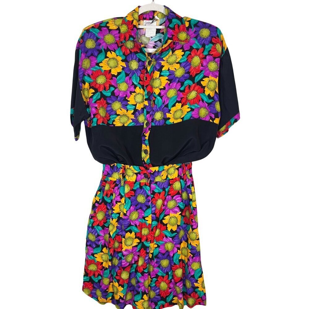 Cristina‎ Retro Floral Shirt M Chic Mod Shorts Preppy Mod Colorful 70s